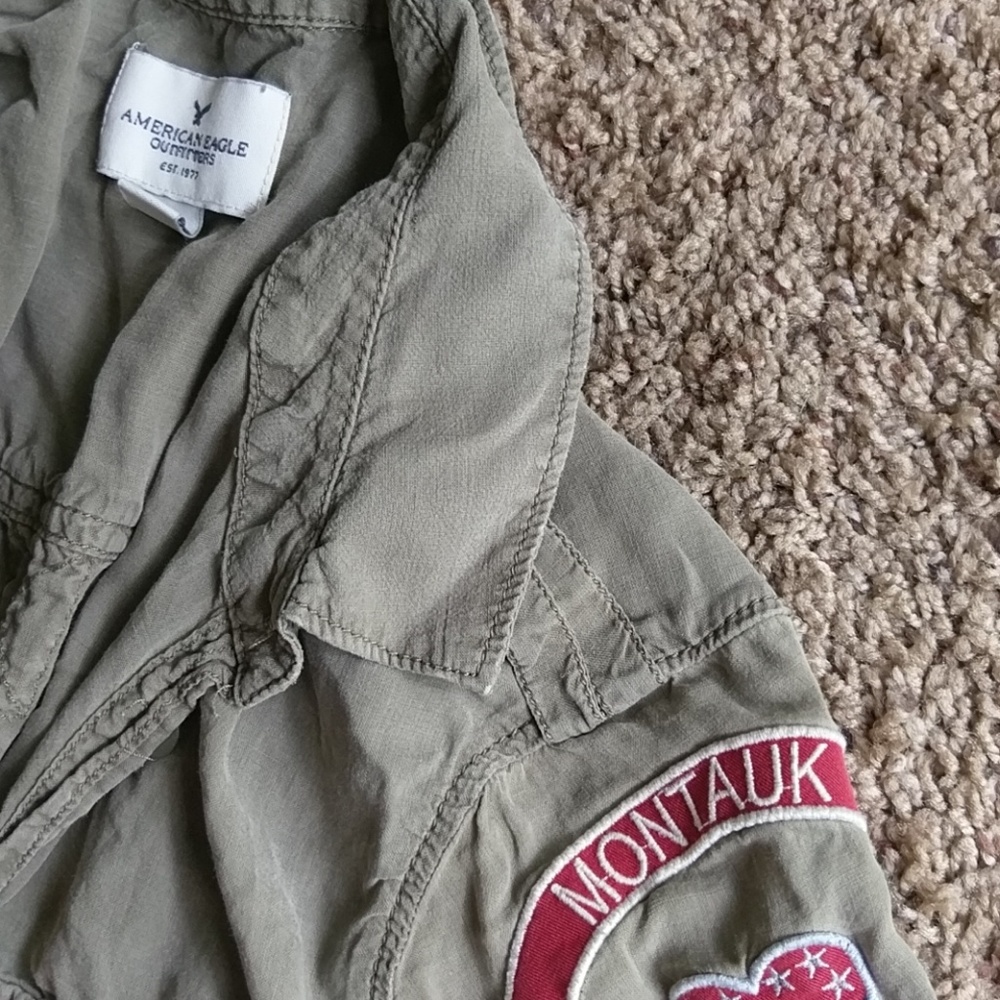 American Eagle Patched Army Button up